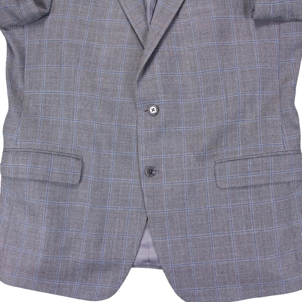 Hart Shaffner Marx Mens 44R Gray Check Windowpane‎ Sport Coat Blazer Jacket USA